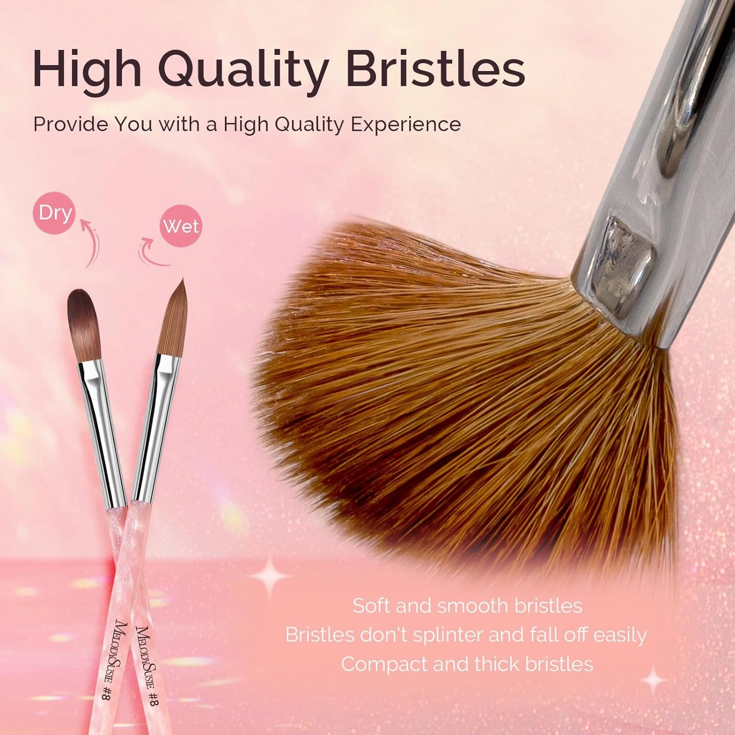 MelodySusie Kolinsky Acrylic Nail Brush,66% Kolinsky Hair Professional Nail Art Brush for Acrylic Application, Aurora Collection Fine Glitter Brush, Size 8