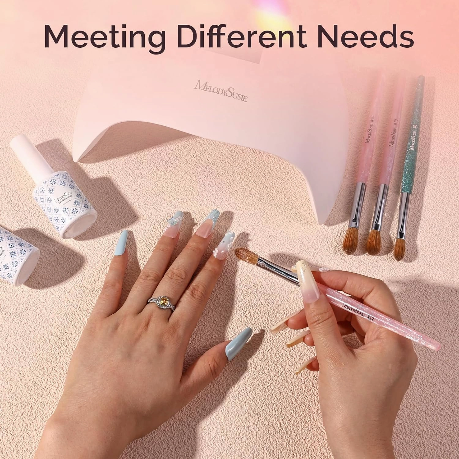 MelodySusie Kolinsky Acrylic Nail Brush,66% Kolinsky Hair Professional Nail Art Brush for Acrylic Application, Aurora Collection Fine Glitter Brush, Size 8
