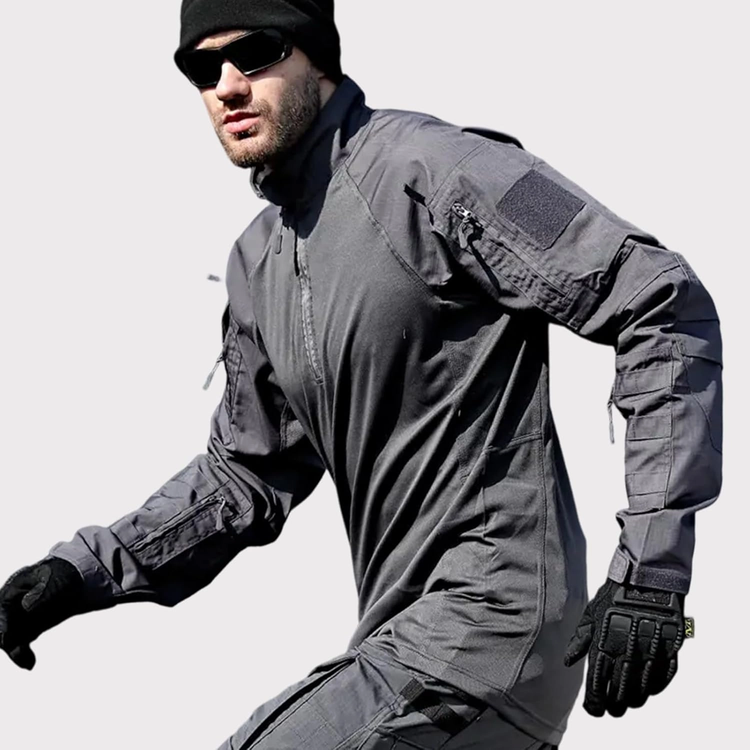Men's Tactical Shirts Military Combat Shirt，1/4 Zipper Long Sleeve with Elbow Pads Top for Outdoor Paintball Airsoft