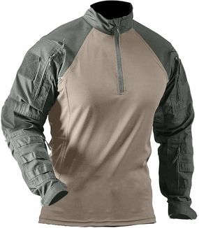 Men's Tactical Shirts Military Combat Shirt，1/4 Zipper Long Sleeve with Elbow Pads Top for Outdoor Paintball Airsoft