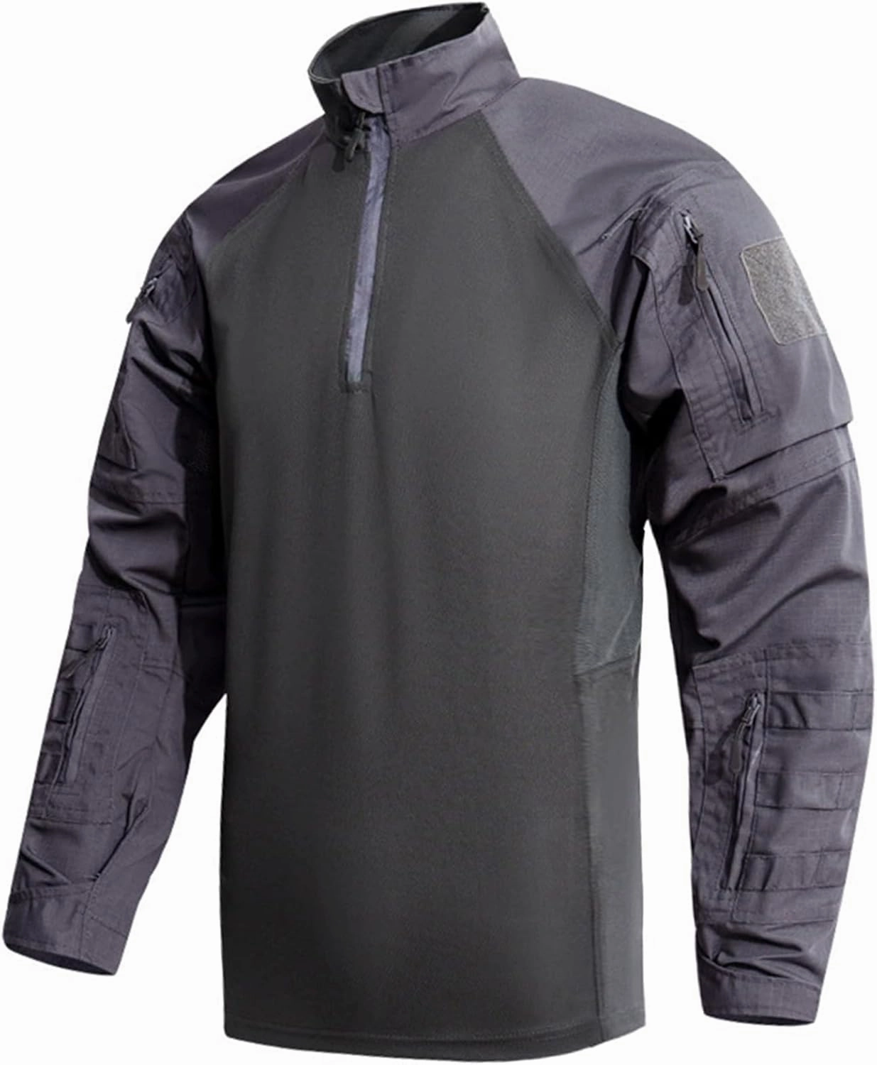 Men's Tactical Shirts Military Combat Shirt，1/4 Zipper Long Sleeve with Elbow Pads Top for Outdoor Paintball Airsoft