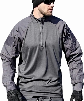 Men's Tactical Shirts Military Combat Shirt，1/4 Zipper Long Sleeve with Elbow Pads Top for Outdoor Paintball Airsoft