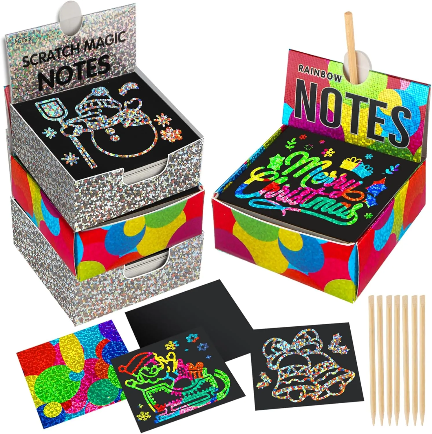 Mocoosy 400 Sheets Holographic Scratch Art Mini Notes for Kids, Glitter Rainbow Scratch Off Paper Arts Crafts Magic Scratch Note Cards Party Favor Supplies Goody Bag Stuffers Gift Box for Girls Boys