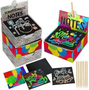 Mocoosy 400 Sheets Holographic Scratch Art Mini Notes for Kids, Glitter Rainbow Scratch Off Paper Arts Crafts Magic Scratch Note Cards Party Favor Supplies Goody Bag Stuffers Gift Box for Girls Boys