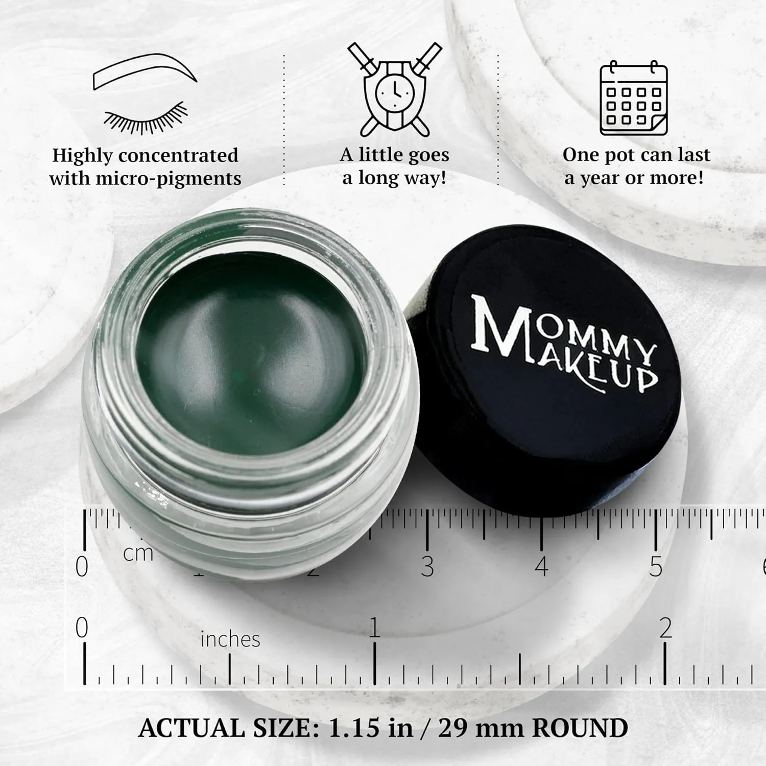 Mommy Makeup Waterproof Stay Put Gel Eyeliner Pot with Semi Permanent Micropigments - Long Lasting, Highly Pigmented Eye Liner, 0.14 oz (Hunter)