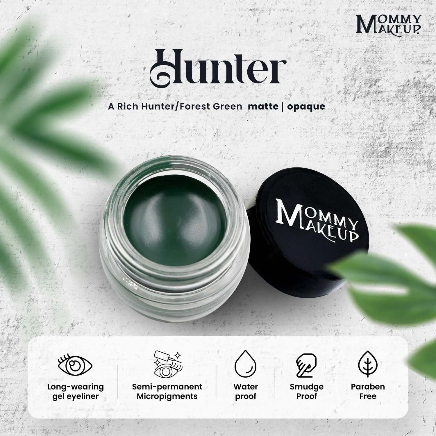 Mommy Makeup Waterproof Stay Put Gel Eyeliner Pot with Semi Permanent Micropigments - Long Lasting, Highly Pigmented Eye Liner, 0.14 oz (Hunter)