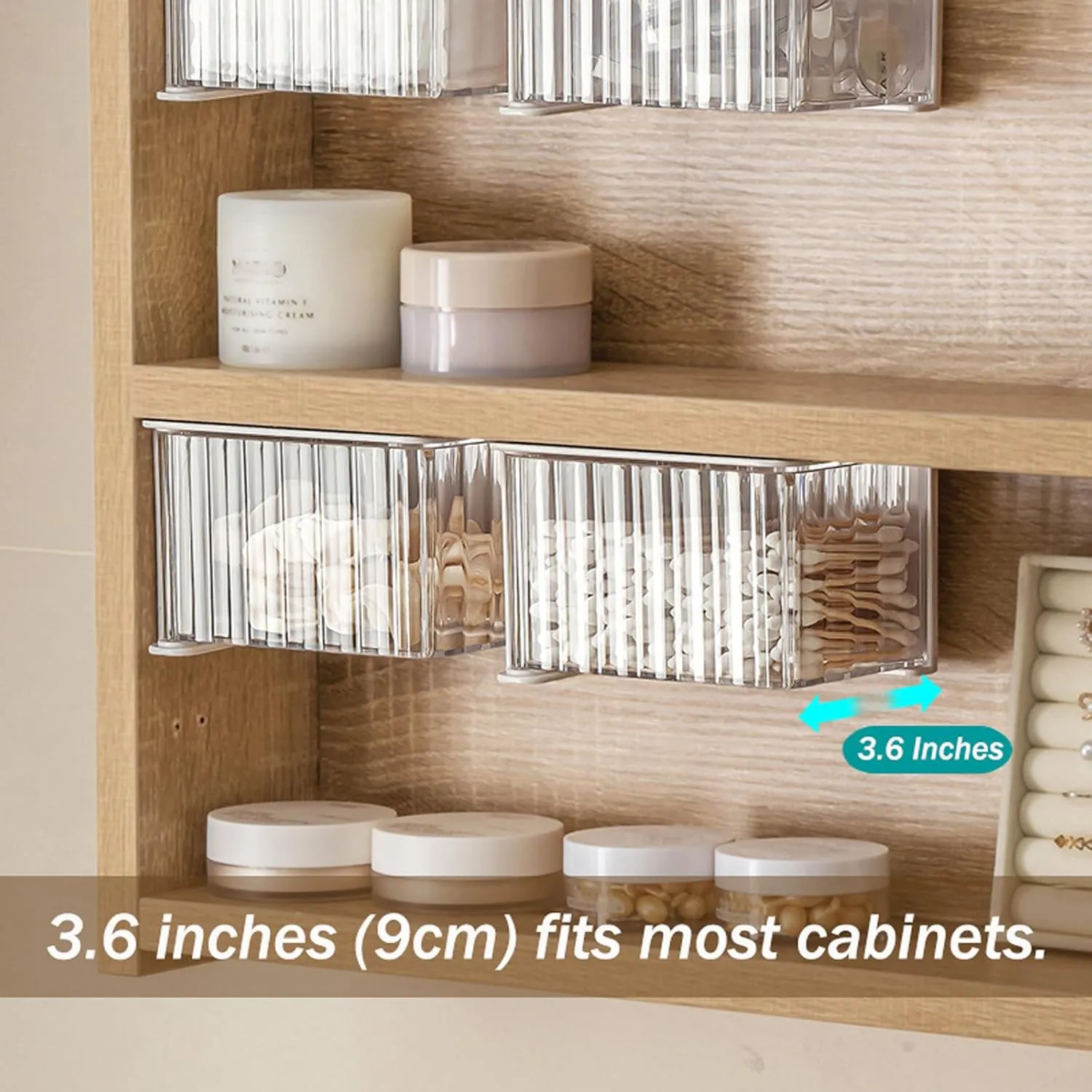MORNITE 3 Pcs Wall-Mounted Qtip Holder, Bathroom Cosmetic Organizer for Cotton Pads, Swabs, Balls, Makeup Sponges, Powder, Hair Ties, Under Mirror Cabinet Small Vanity Storage