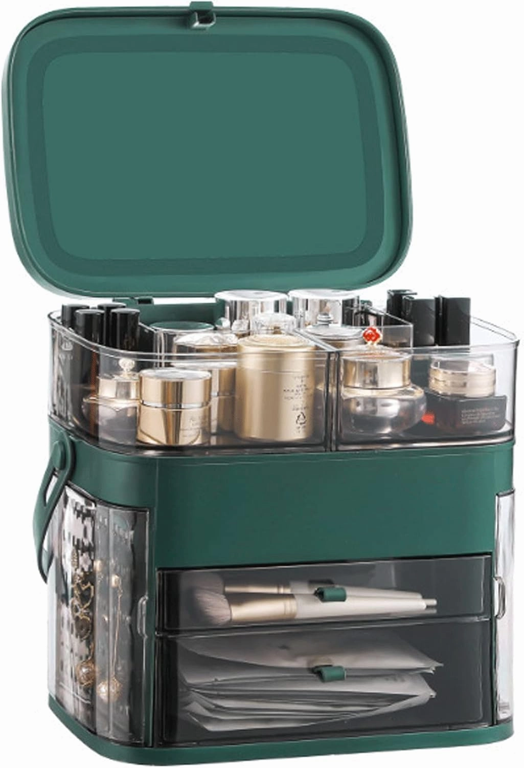 N A Makeup Organizer, Make Up Case Cosmetic Dustproof Waterproof Makeup Storage Box with Led Light Mirror Cosmetic Organiser Makeup Organiser Storage Case