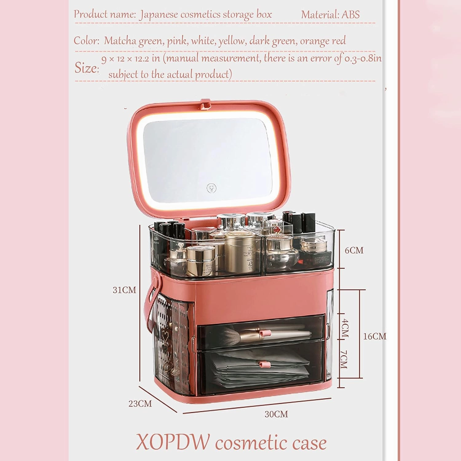 N A Makeup Organizer, Make Up Case Cosmetic Dustproof Waterproof Makeup Storage Box with Led Light Mirror Cosmetic Organiser Makeup Organiser Storage Case