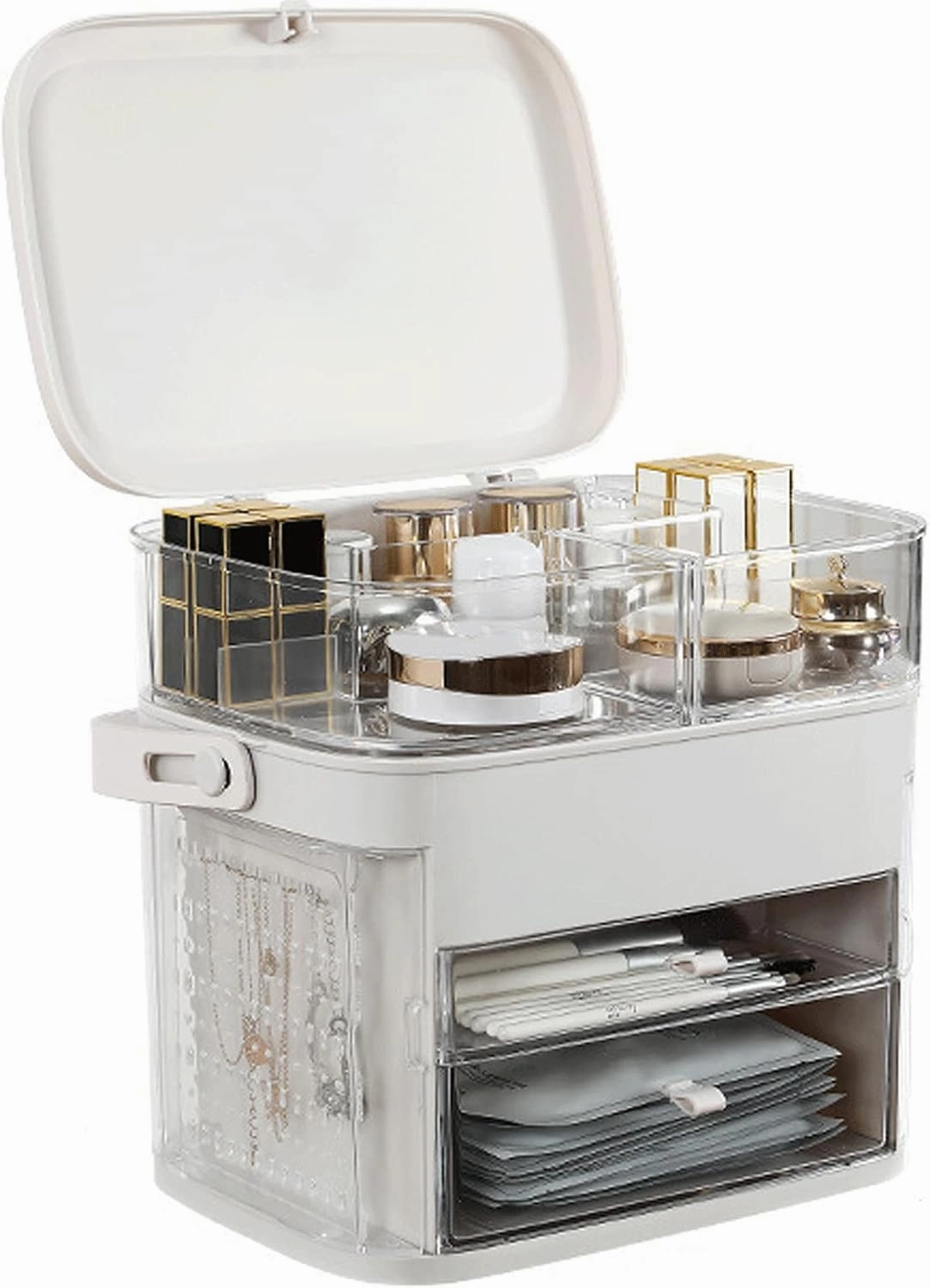 N A Makeup Organizer, Make Up Case Cosmetic Dustproof Waterproof Makeup Storage Box with Led Light Mirror Cosmetic Organiser Makeup Organiser Storage Case