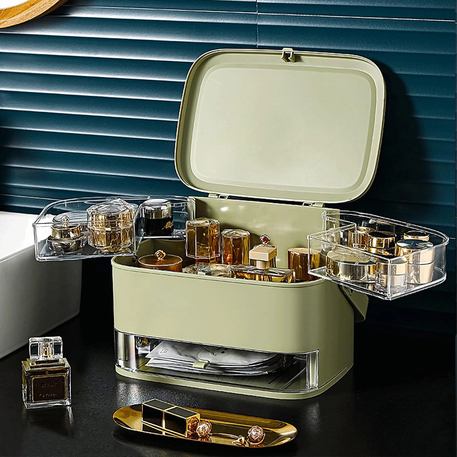 N A Makeup Organizer, Make Up Case Cosmetic Dustproof Waterproof Makeup Storage Box with Led Light Mirror Cosmetic Organiser Makeup Organiser Storage Case