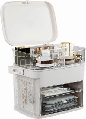 N A Makeup Organizer, Make Up Case Cosmetic Dustproof Waterproof Makeup Storage Box with Led Light Mirror Cosmetic Organiser Makeup Organiser Storage Case