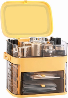 N A Makeup Organizer, Make Up Case Cosmetic Dustproof Waterproof Makeup Storage Box with Led Light Mirror Cosmetic Organiser Makeup Organiser Storage Case