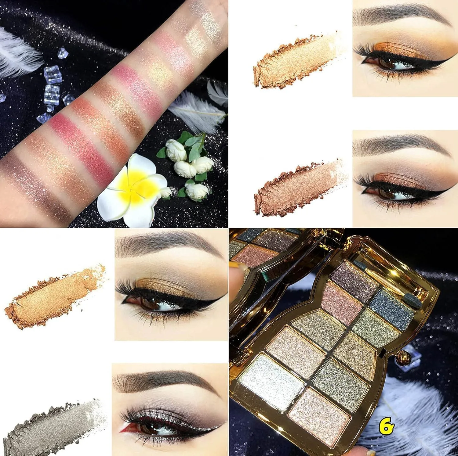 NEW 10 Colors Sparkle Shimmer Eyeshadow Palette - Glitter Eye Shadow, Gold Glitter Eyeshadow, Sparkly Eye Shadows, Sparkle Eyeshadow Palette (08)