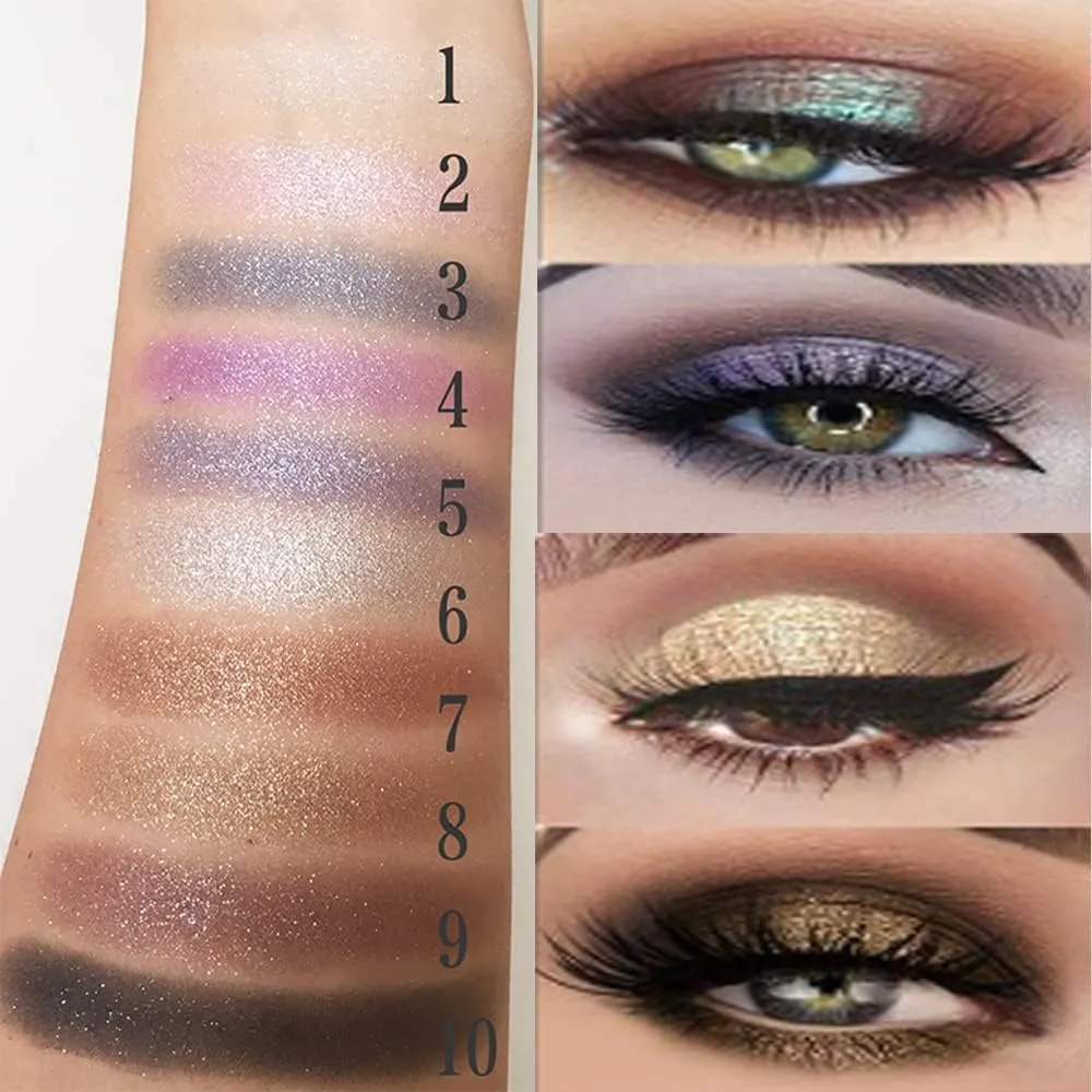 NEW 10 Colors Sparkle Shimmer Eyeshadow Palette - Glitter Eye Shadow, Gold Glitter Eyeshadow, Sparkly Eye Shadows, Sparkle Eyeshadow Palette (08)