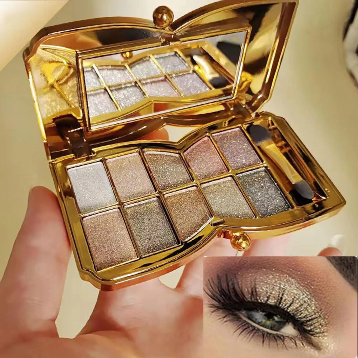 NEW 10 Colors Sparkle Shimmer Eyeshadow Palette - Glitter Eye Shadow, Gold Glitter Eyeshadow, Sparkly Eye Shadows, Sparkle Eyeshadow Palette (08)