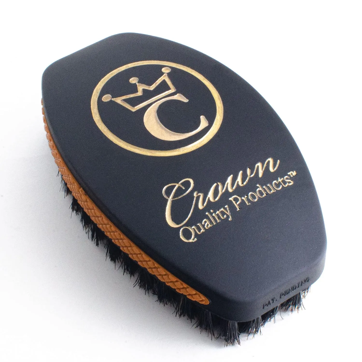 NEW 360 Wave Brush - Caesar 2.0 - Boar Bristle Hairbrush, Medium Soft, Matte Black, Metallic Gold Logo - Non-Slip Grip, Wet Dry Waterproof Design - by Crown Quality Products - Ultimate 360 Wave Brush