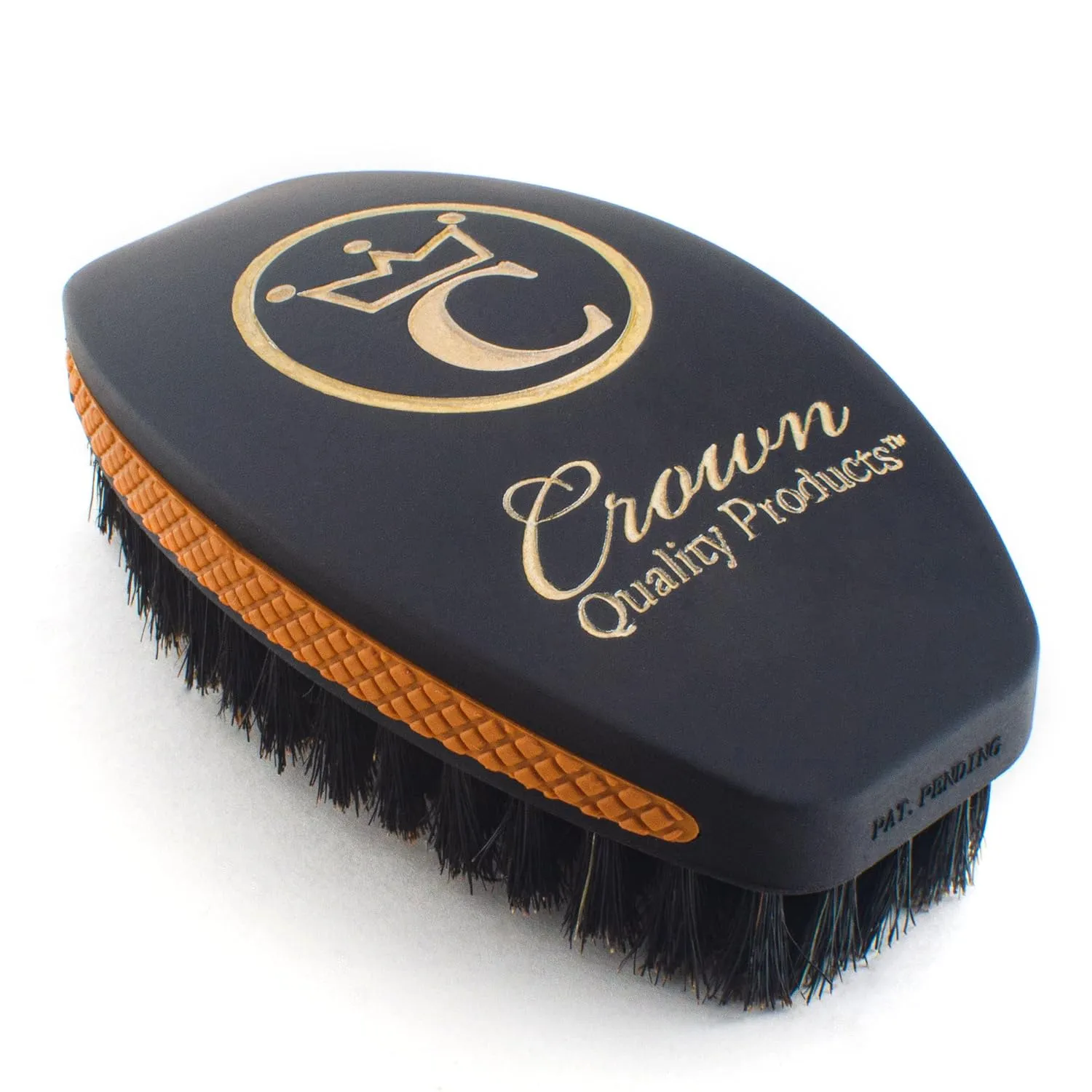 NEW 360 Wave Brush - Caesar 2.0 - Boar Bristle Hairbrush, Medium Soft, Matte Black, Metallic Gold Logo - Non-Slip Grip, Wet Dry Waterproof Design - by Crown Quality Products - Ultimate 360 Wave Brush