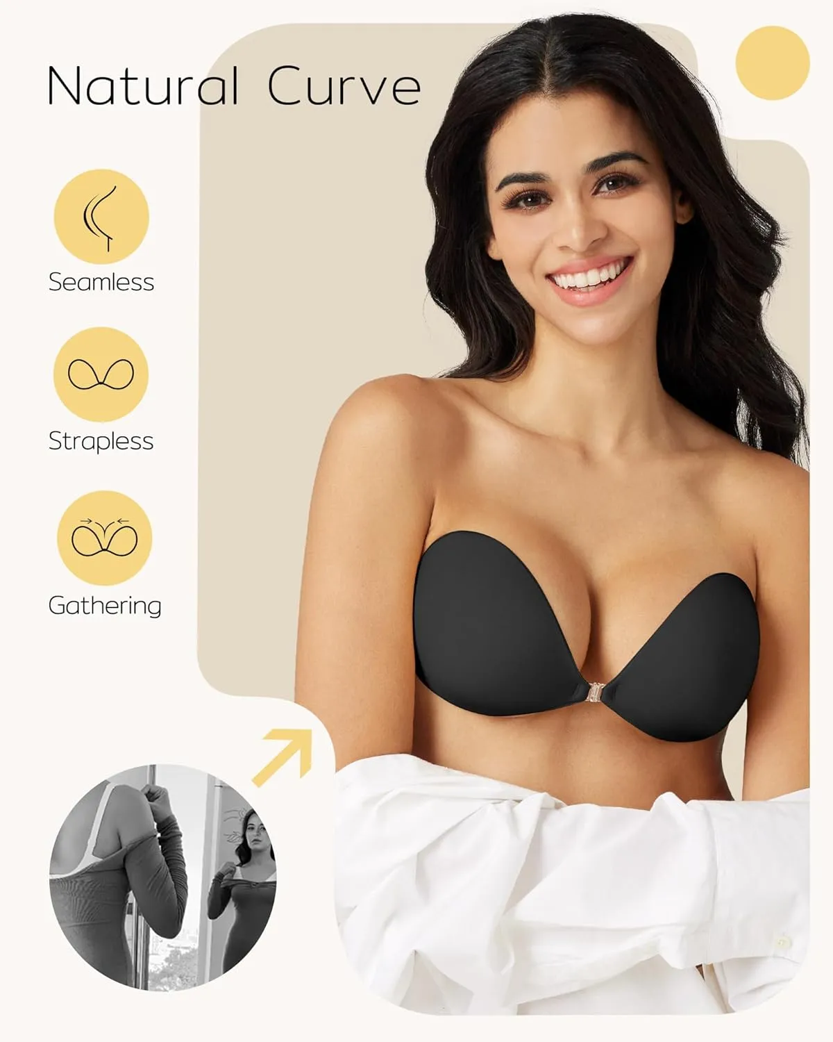 Niidor Adhesive Strapless Bra for Women Sticky Invisible Push up Silicone Bra for Backless Dress 2025 Upgraded Clasp Bras
