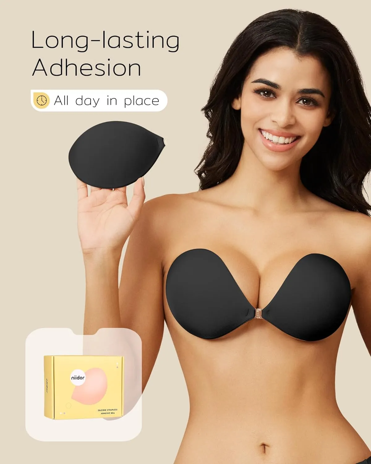 Niidor Adhesive Strapless Bra for Women Sticky Invisible Push up Silicone Bra for Backless Dress 2025 Upgraded Clasp Bras