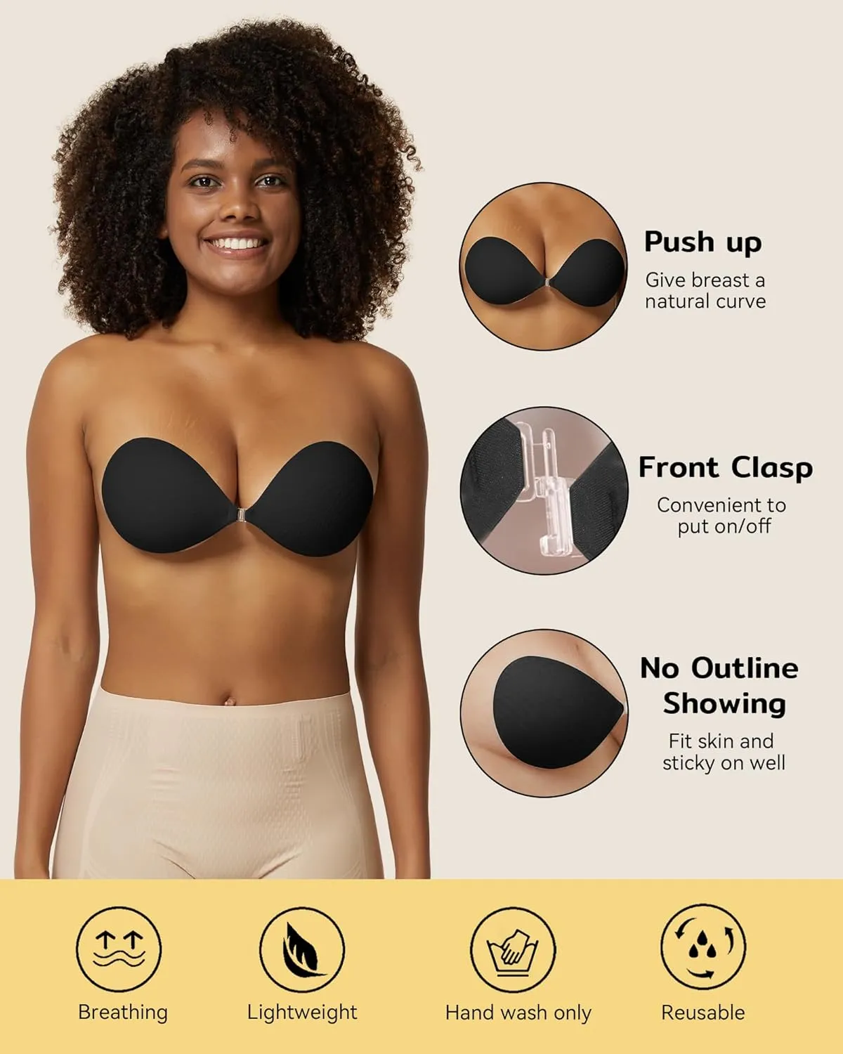 Niidor Adhesive Strapless Bra for Women Sticky Invisible Push up Silicone Bra for Backless Dress 2025 Upgraded Clasp Bras