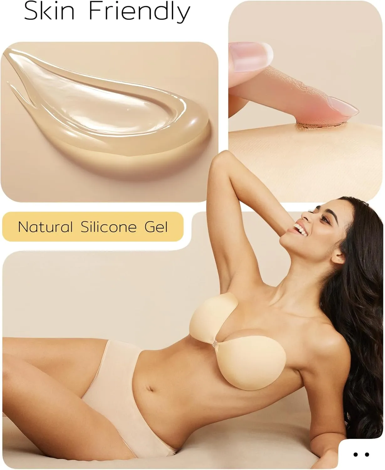 Niidor Adhesive Strapless Bra for Women Sticky Invisible Push up Silicone Bra for Backless Dress 2025 Upgraded Clasp Bras