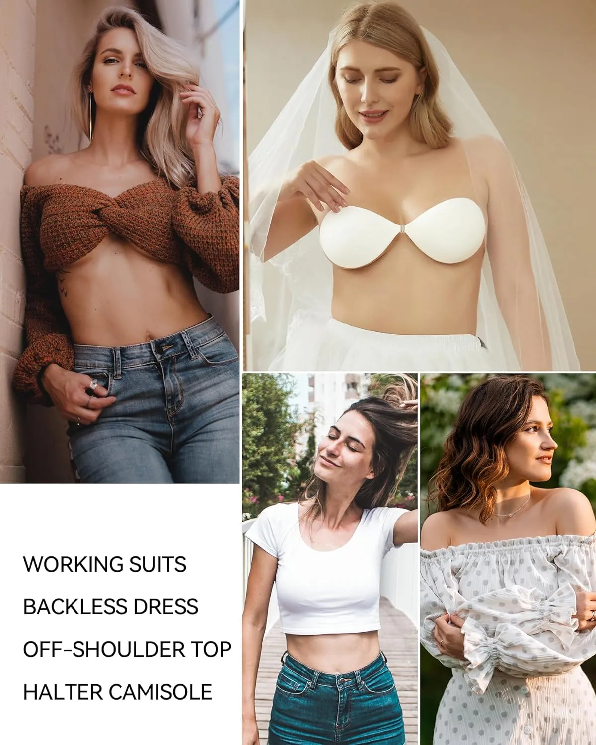 Niidor Adhesive Strapless Bra for Women Sticky Invisible Push up Silicone Bra for Backless Dress 2025 Upgraded Clasp Bras