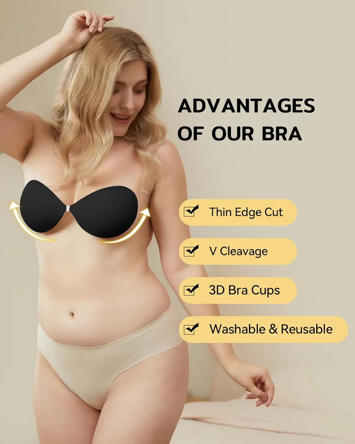 Niidor Adhesive Strapless Bra for Women Sticky Invisible Push up Silicone Bra for Backless Dress 2025 Upgraded Clasp Bras