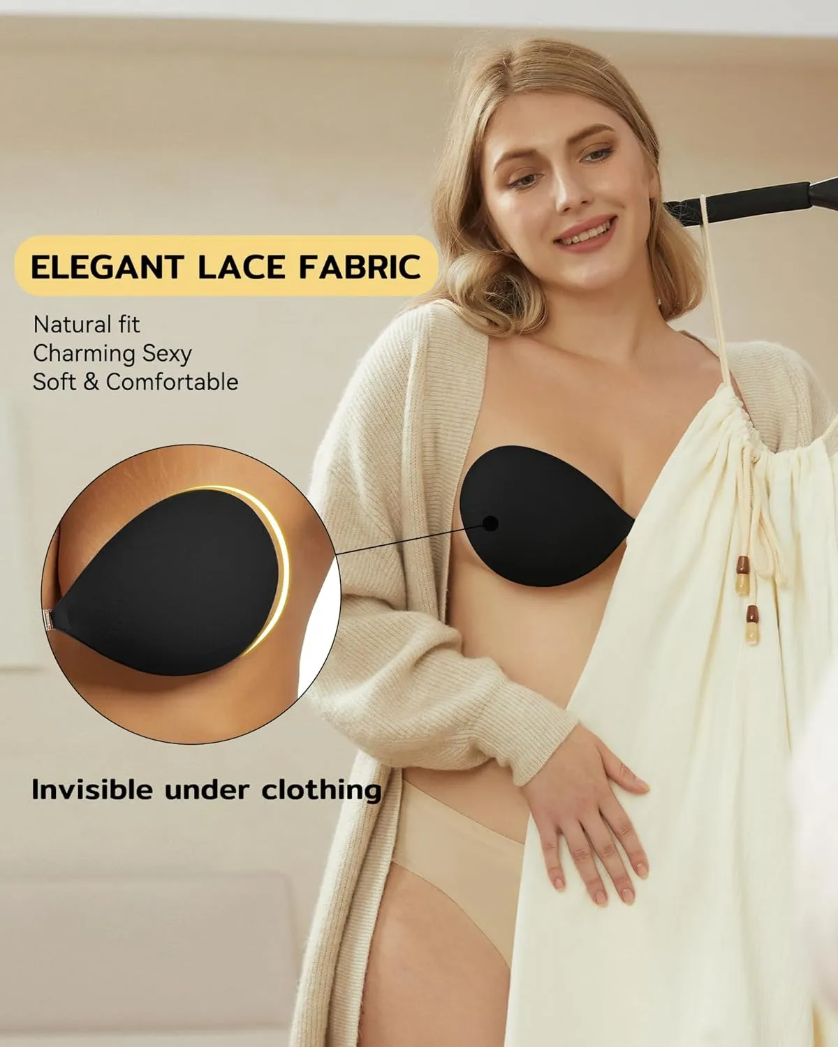 Niidor Adhesive Strapless Bra for Women Sticky Invisible Push up Silicone Bra for Backless Dress 2025 Upgraded Clasp Bras