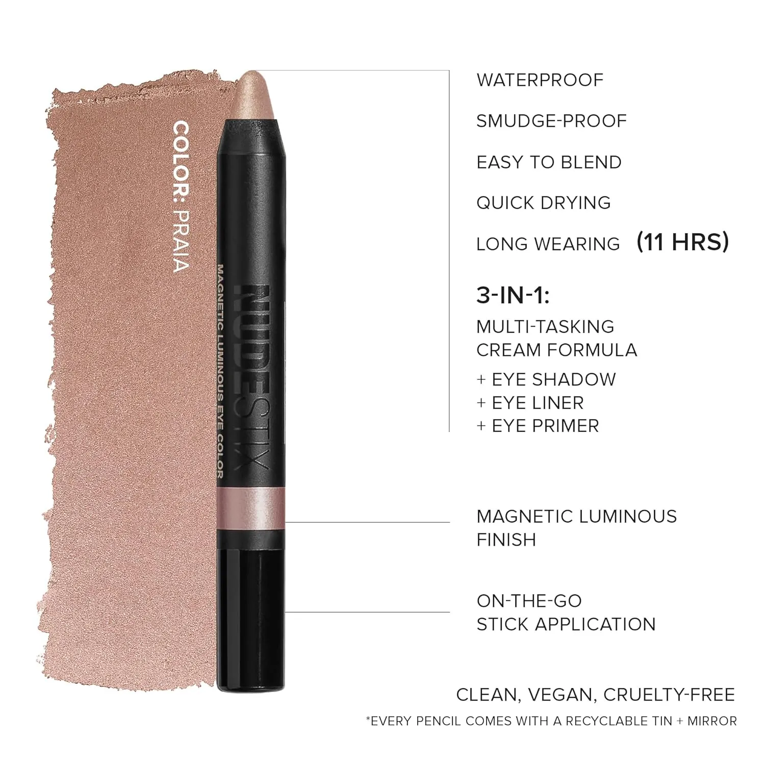 Nudestix Magnetic Luminous Eye Color Pencil, Eyeshadow   Eyeliner   Eyelid Primer   Highlighter Stick, Satin Finish Cream Makeup, Long Lasting, Waterproof