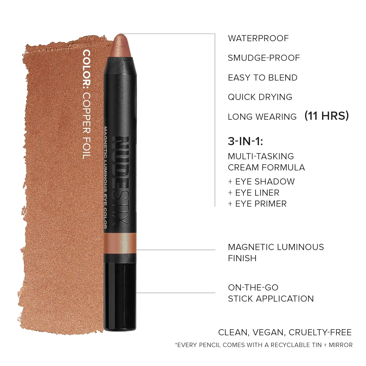 Nudestix Magnetic Luminous Eye Color Pencil, Eyeshadow   Eyeliner   Eyelid Primer   Highlighter Stick, Satin Finish Cream Makeup, Long Lasting, Waterproof