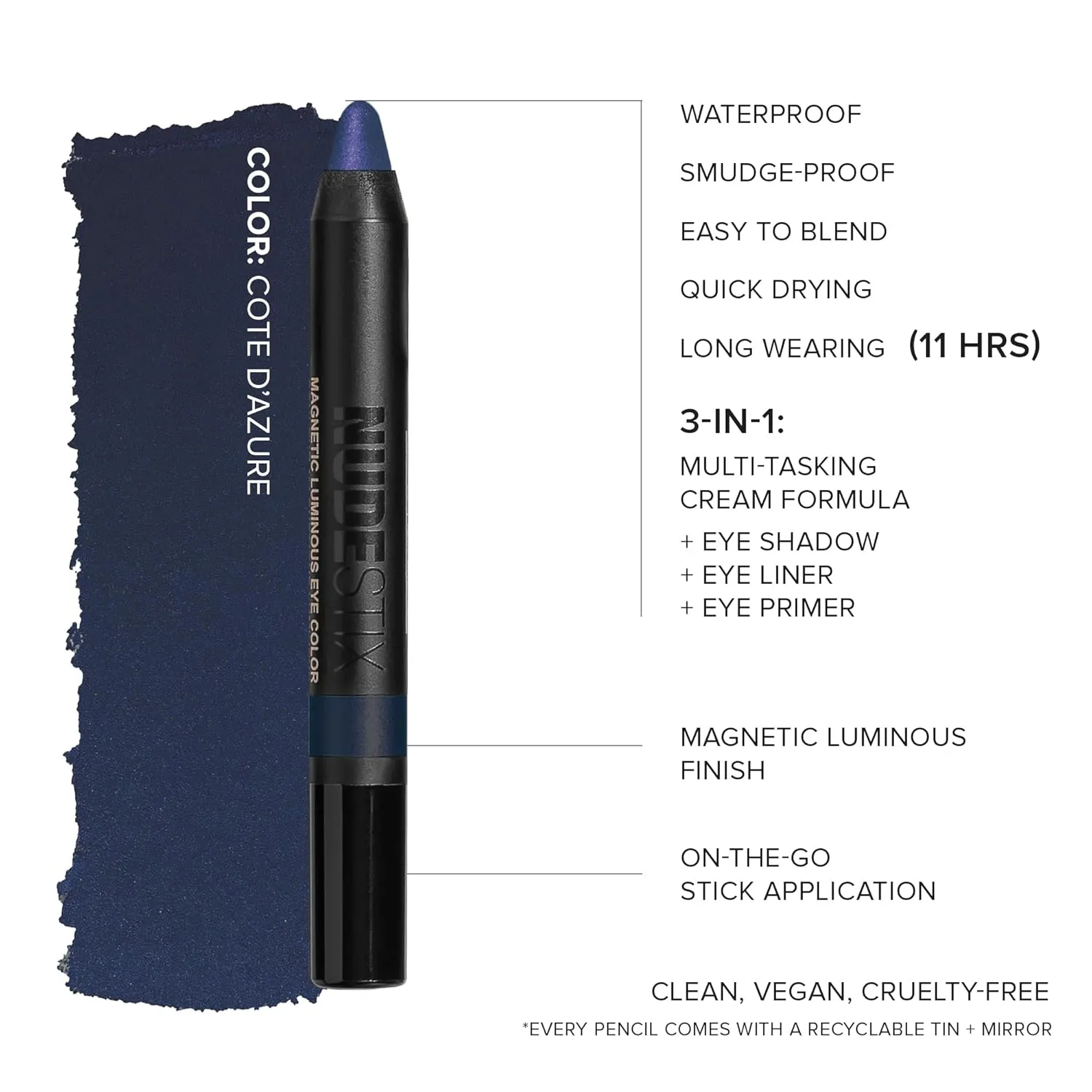 Nudestix Magnetic Luminous Eye Color Pencil, Eyeshadow   Eyeliner   Eyelid Primer   Highlighter Stick, Satin Finish Cream Makeup, Long Lasting, Waterproof
