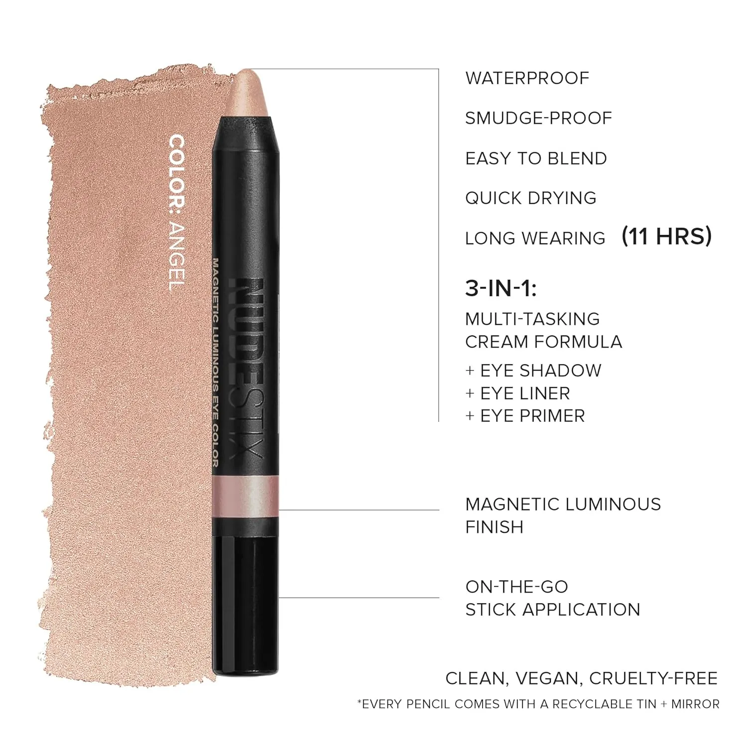 Nudestix Magnetic Luminous Eye Color Pencil, Eyeshadow   Eyeliner   Eyelid Primer   Highlighter Stick, Satin Finish Cream Makeup, Long Lasting, Waterproof