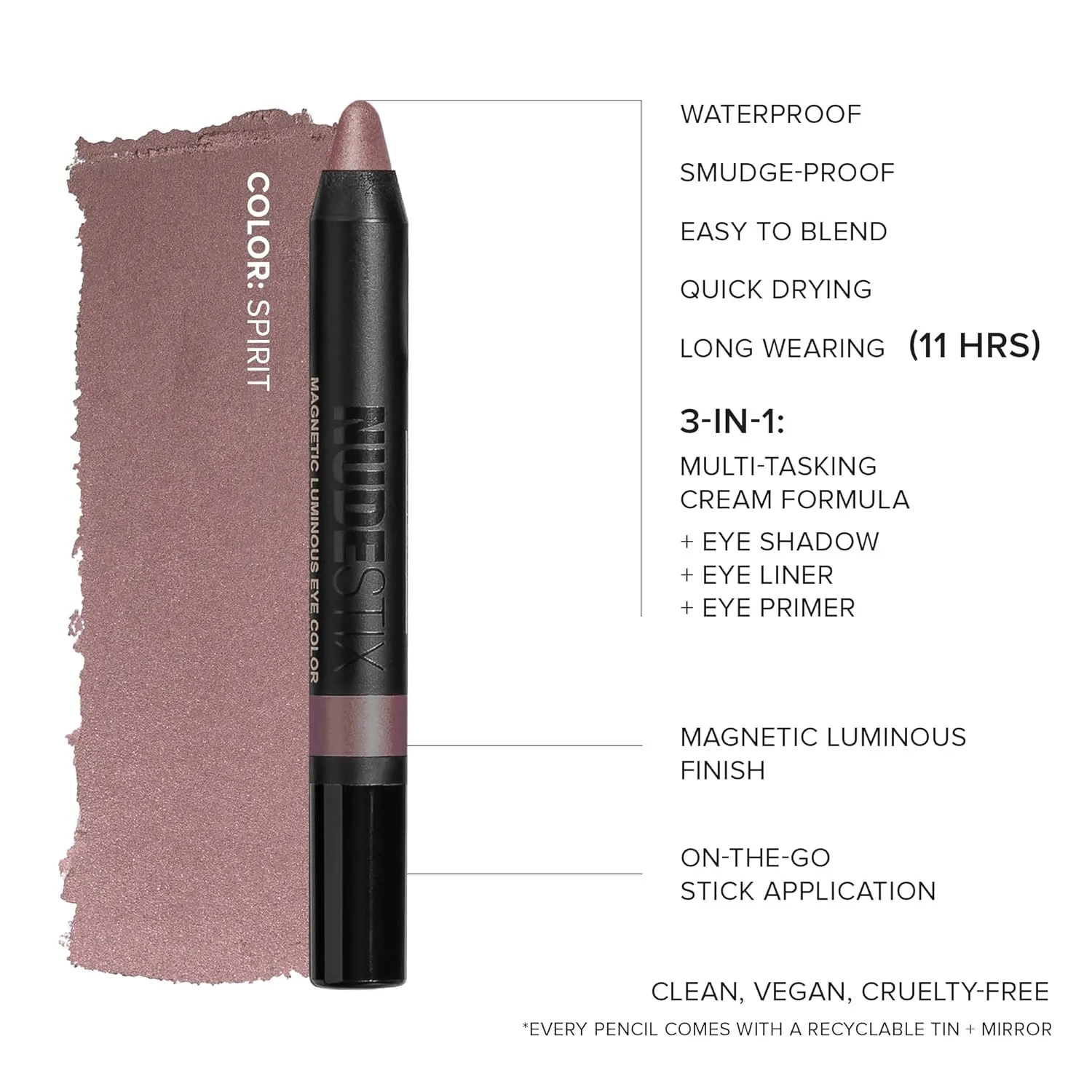 Nudestix Magnetic Luminous Eye Color Pencil, Eyeshadow   Eyeliner   Eyelid Primer   Highlighter Stick, Satin Finish Cream Makeup, Long Lasting, Waterproof