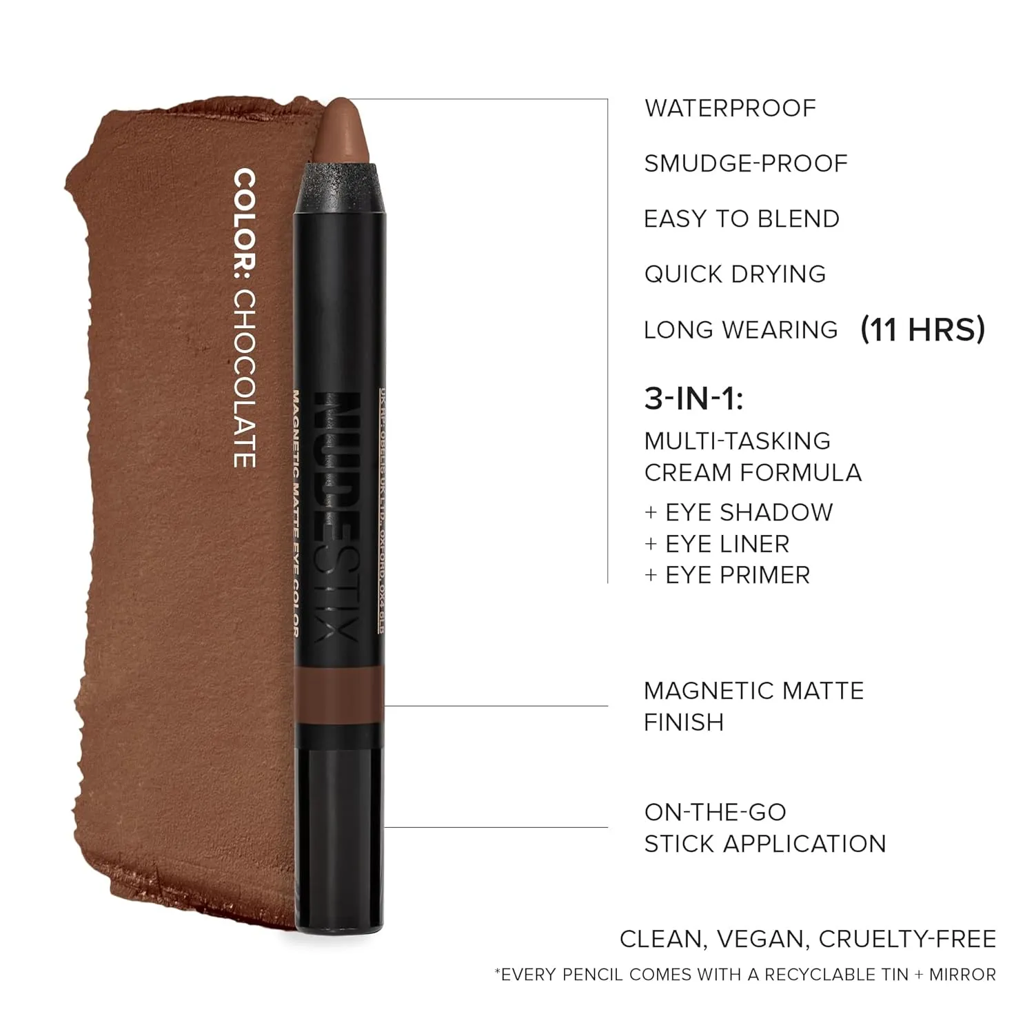 Nudestix Magnetic Matte Eye Color Pencil, Eyeshadow   Eyeliner   Eyelid Primer, Cream Makeup Stick, Long Lasting, Waterproof