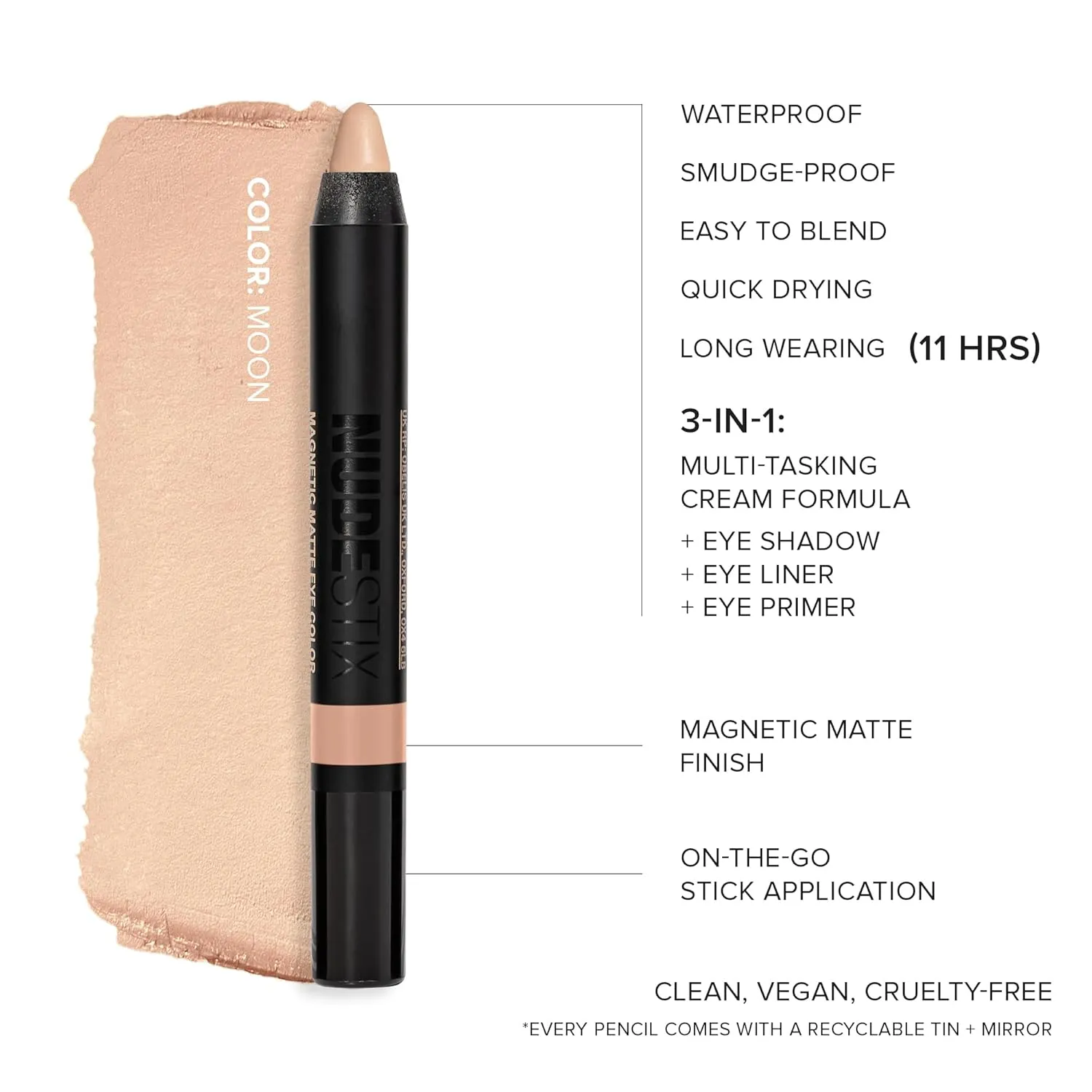 Nudestix Magnetic Matte Eye Color Pencil, Eyeshadow   Eyeliner   Eyelid Primer, Cream Makeup Stick, Long Lasting, Waterproof