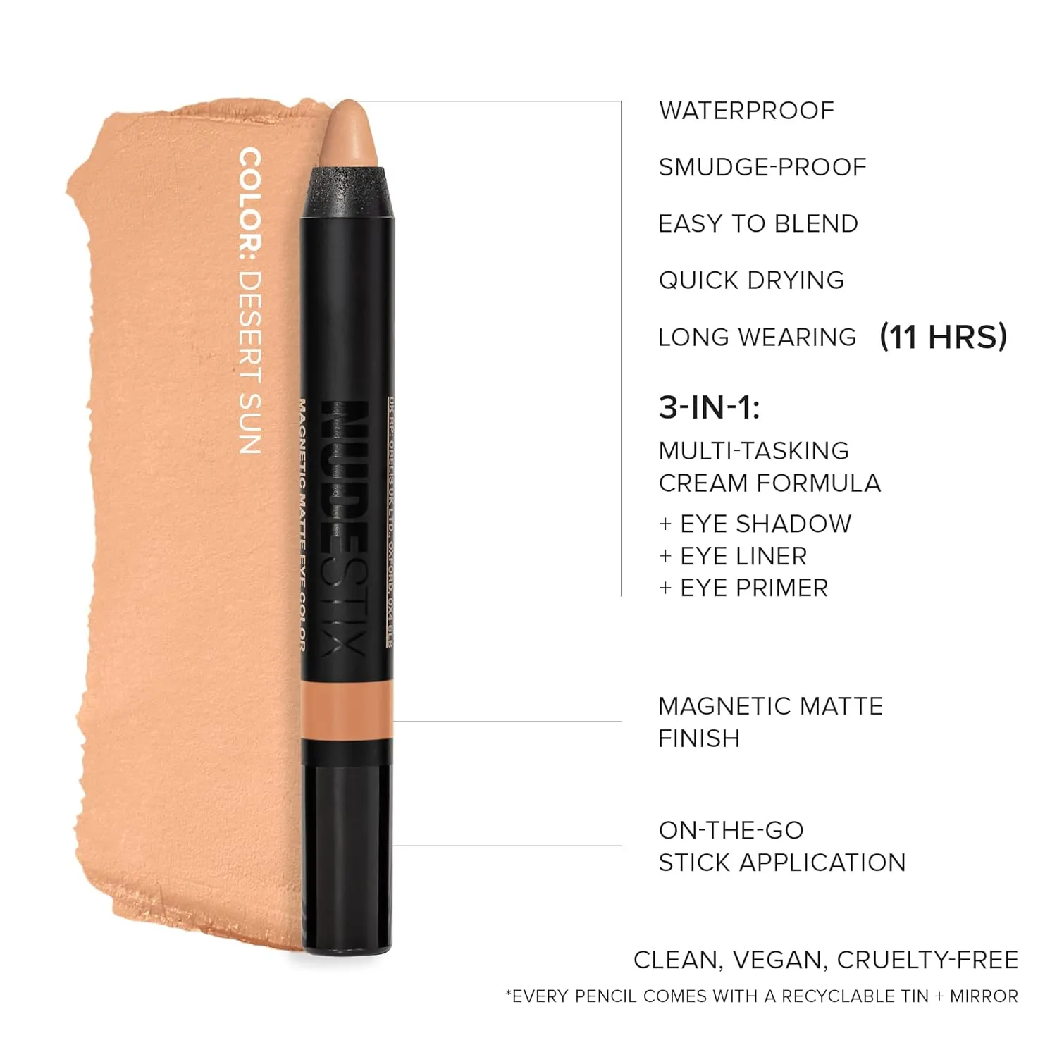 Nudestix Magnetic Matte Eye Color Pencil, Eyeshadow   Eyeliner   Eyelid Primer, Cream Makeup Stick, Long Lasting, Waterproof