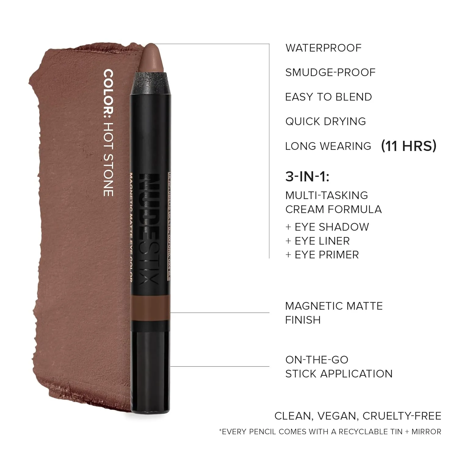 Nudestix Magnetic Matte Eye Color Pencil, Eyeshadow   Eyeliner   Eyelid Primer, Cream Makeup Stick, Long Lasting, Waterproof
