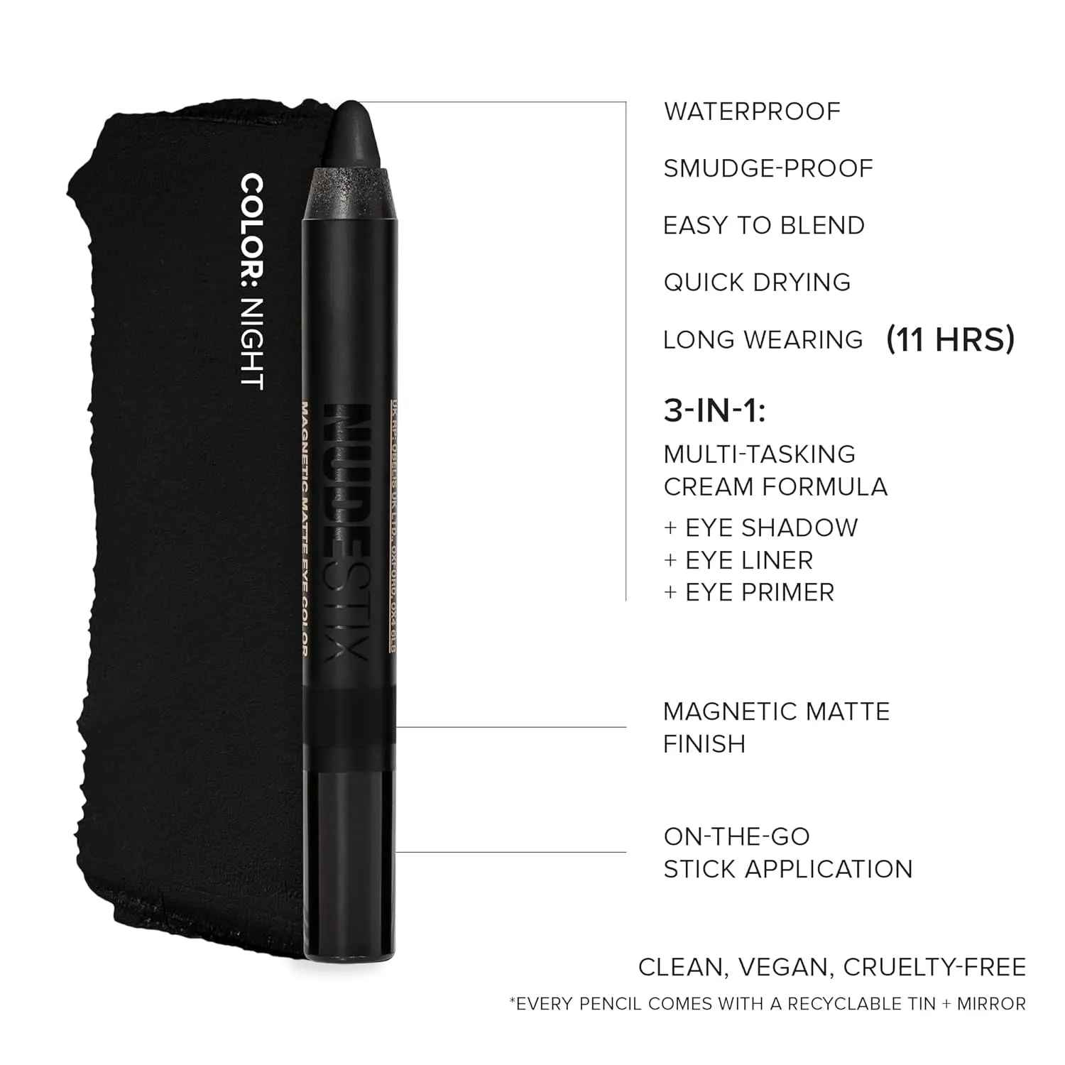 Nudestix Magnetic Matte Eye Color Pencil, Eyeshadow   Eyeliner   Eyelid Primer, Cream Makeup Stick, Long Lasting, Waterproof
