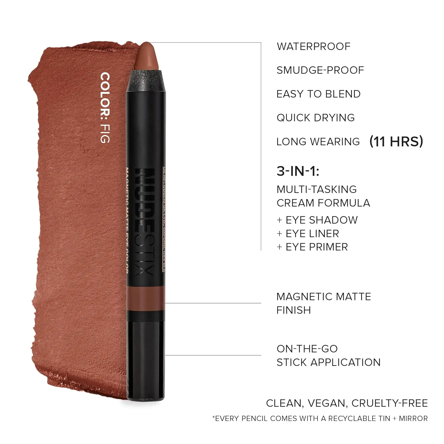 Nudestix Magnetic Matte Eye Color Pencil, Eyeshadow   Eyeliner   Eyelid Primer, Cream Makeup Stick, Long Lasting, Waterproof