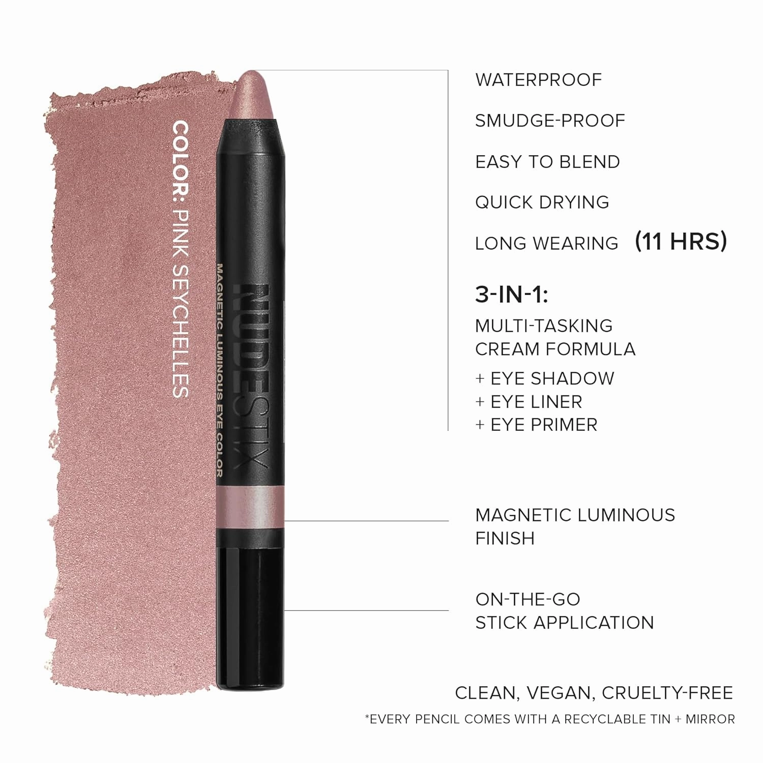Nudestix Magnetic Luminous Eye Color Pencil, Eyeshadow   Eyeliner   Eyelid Primer   Highlighter Stick, Satin Finish Cream Makeup, Long Lasting, Waterproof