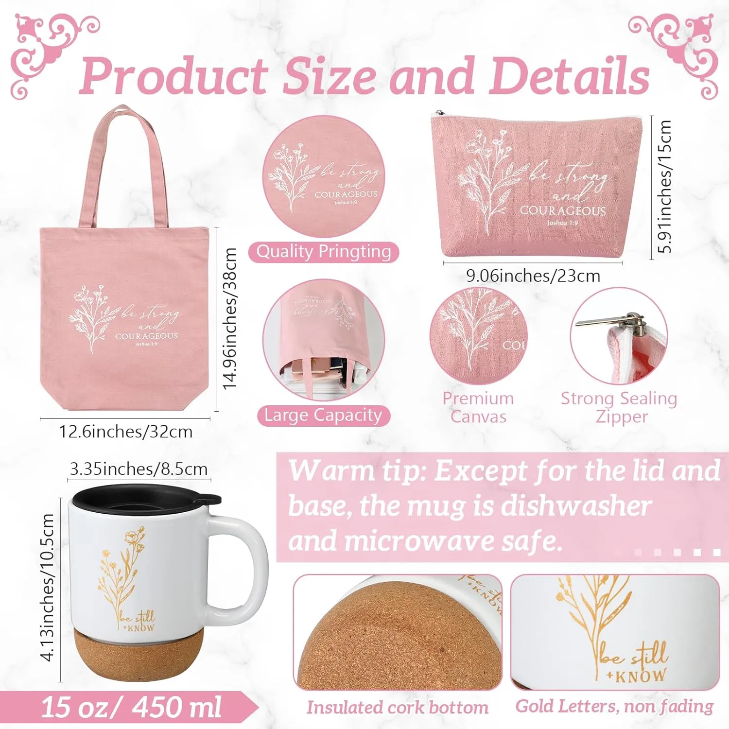 Nuogo 7 Pcs Christian Gifts for Women Teacher Graduation Aesthetic Coffee Mug Inspirational Religious Makeup Bag A6 Leather Journal Pens for Pastor Wife Church Sunday School Godmother Grandma(White)