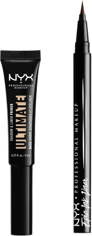 NYX PROFESSIONAL MAKEUP Ultimate Shadow & Liner Primer, Medium   Epic Ink Liner, Black (2-Pack Bundle)