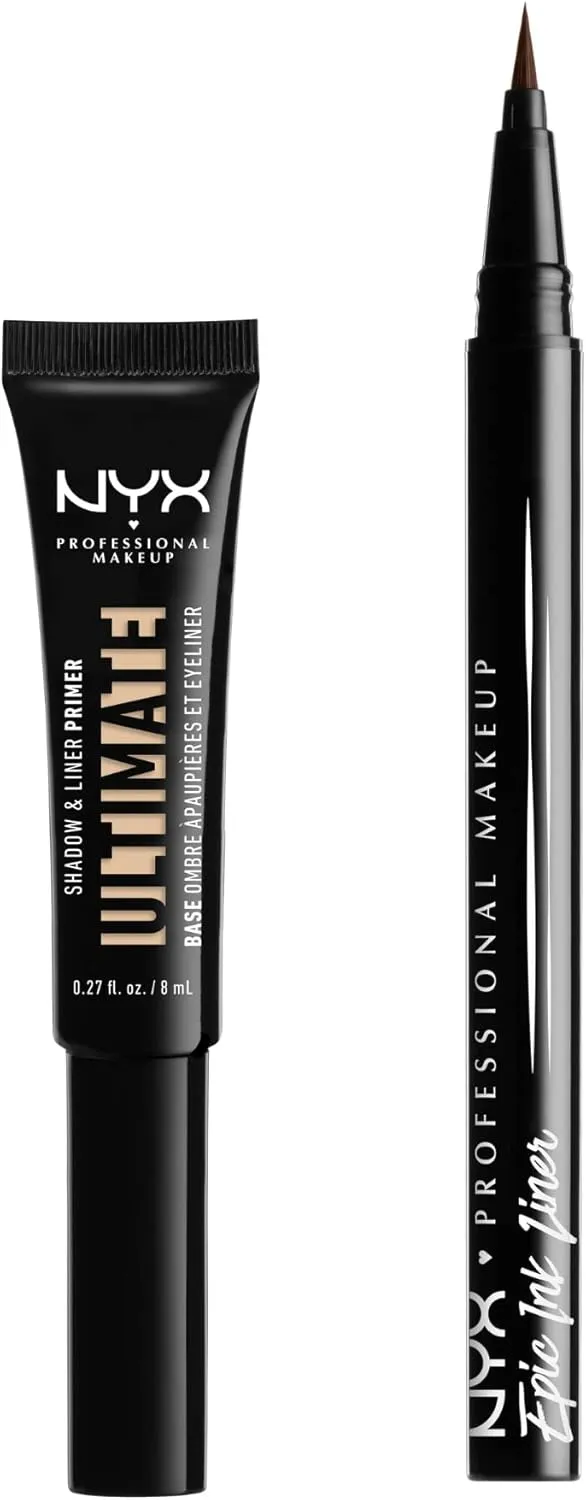 NYX PROFESSIONAL MAKEUP Ultimate Shadow & Liner Primer, Medium   Epic Ink Liner, Black (2-Pack Bundle)