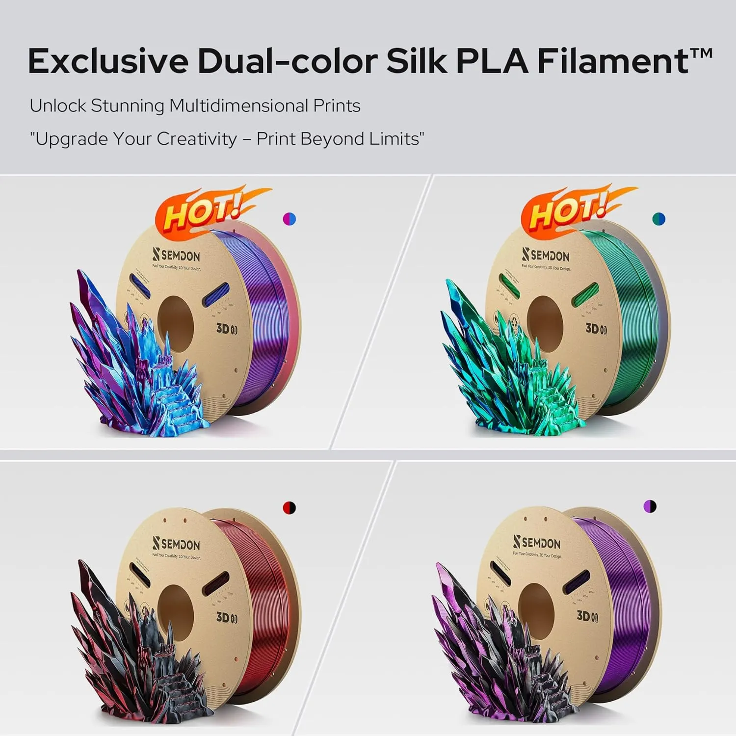 PLA Silk Dual-Color Coextrusion Filament 1.75mm | Deep Sea Blue-Emerald Green Gradient, ±0.02mm, Low Warping | Ender 3/V2/Pro, Cosplay, Aquarium Decor | Fast Cooling 1kg Spool (2.2lbs)