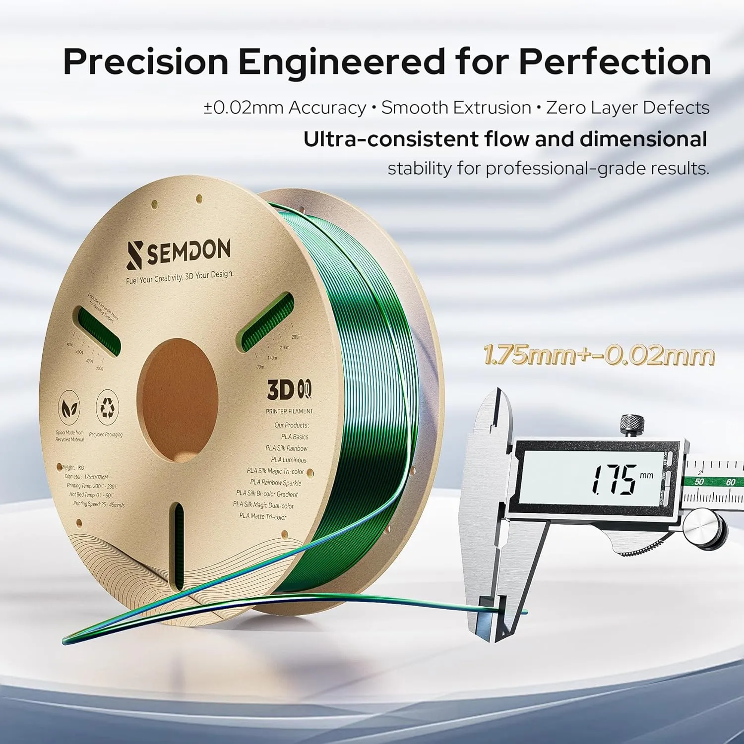 PLA Silk Dual-Color Coextrusion Filament 1.75mm | Deep Sea Blue-Emerald Green Gradient, ±0.02mm, Low Warping | Ender 3/V2/Pro, Cosplay, Aquarium Decor | Fast Cooling 1kg Spool (2.2lbs)
