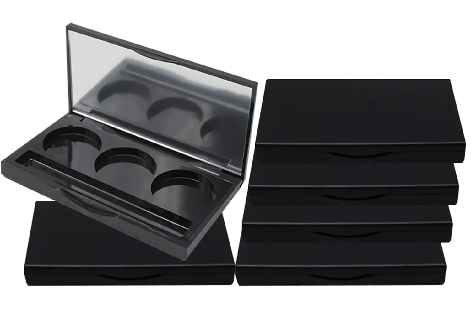 Plastic Eyeshadow Palette Empty Makeup Palette with Mirror 3 Grids Round Eyeshadow Pans Case with 26.5mm Plastic Pan Eye Shadow Case Box for Eyeshadow Blush Lipstick Powder Pigment Black 6 Pack