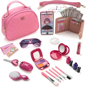 Play Purse for Little Girls, Pretend Makeup Toys for Toddlers 3 4 5 6 7 Years Old, Toddler Purse with Accessories, My First Purse Toys - Girls Makeup Kit Kids Toy Purse Birthday Gifts for Girls
