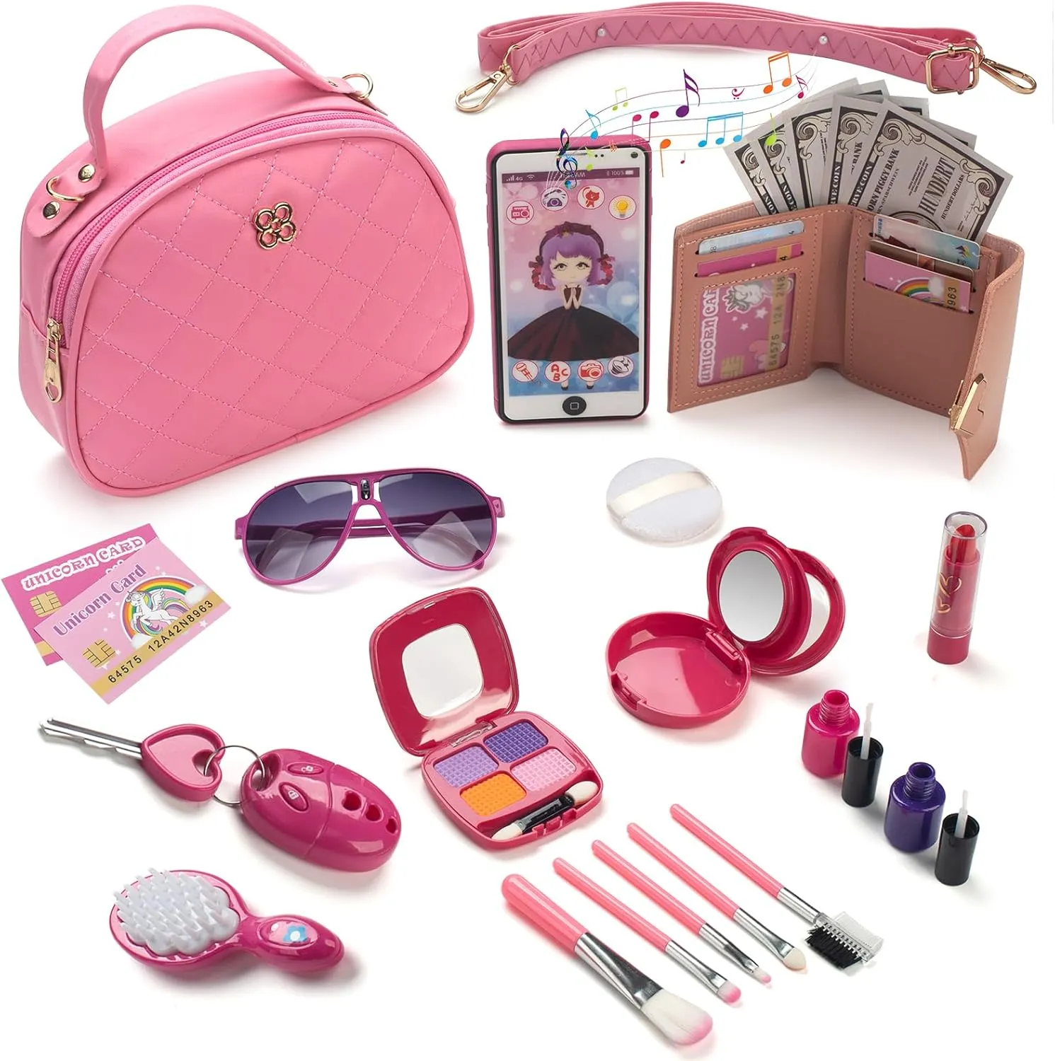 Play Purse for Little Girls, Pretend Makeup Toys for Toddlers 3 4 5 6 7 Years Old, Toddler Purse with Accessories, My First Purse Toys - Girls Makeup Kit Kids Toy Purse Birthday Gifts for Girls