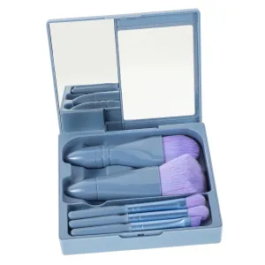 Portable Makeup Brush Set Kit Mirror Travel Makeup Brushes Blush Eyeshadow Loose Powder Compact Case